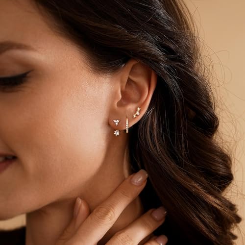 XIXINI Gold Earrings Set for Women, Dainty Earring Stacks 14K Gold Plated CZ Huggie Earrings for Women Trendy Hypoallergenic Statement Drop Earrings Stack Unique Fashion Waterproof Gold Jewelry Set by XIXINI - Used condition - Image 6
