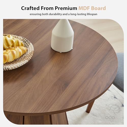 Image of 31.5 inch Round Dining Table for 2-4 People, Modern Small Kitchen & Dining Room Table with Pedestal Base, Space Saving Farmhouse Wood Table for Apartment & Small Spaces, Walnut