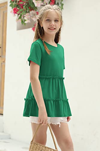 Image of Haloumoning Girls Crew Neck T Shirts Peplum Babydoll Tops Tees 4-15 Years | Girls T-Shirts, Casual Loose Tunic Tops, Cute Ruffle T Shirts, Short Sleeve Shirts, Long Sleeve Blouse