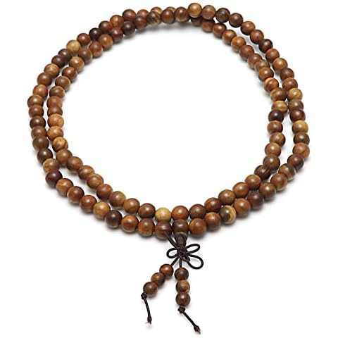 Thajaling Green Sandalwood Bracelets for Women Men, 108 Beads Natural Sandalwood Bracelets, 8mm Mala Tibetan Wood Beads Bracelets, Buddhist Strand Wood Prayer Beads Bracelets/Necklace Cover