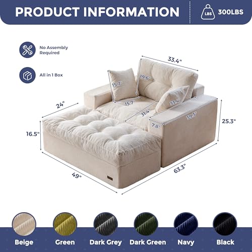 Image of MAXYOYO Modular Sectional Chaise Lounge Sofa, Upholstered Lounge Chair with Ottoman, Comfy Couch with Layered Cushion, Tufted Upholstered Sleeper Chair for Living Room, No Assembly, Beige