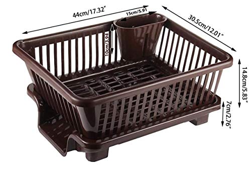 Image of 3 in 1 Durable Sink Plastic Dish Rack Utensil Drainer Drying Basket for Kitchen with draining Tray After wash Tool Cutlery Fork Organizer