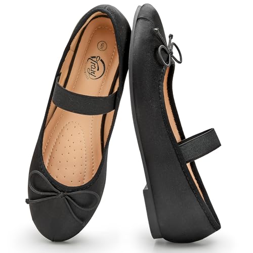 Trary Ballet Flats for Women Closed Round Toe Mary Jane Shoes Women Cute Bowknot Non-Slip Dressy Shoes Elastic Strap Comfortable Women's Flats for All-Year Daily Work Causal2