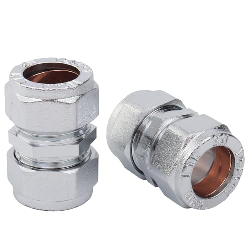 Unión de compresión cromada de 15 mm OD en latón resistente para tuberías (paquete de 2) 2