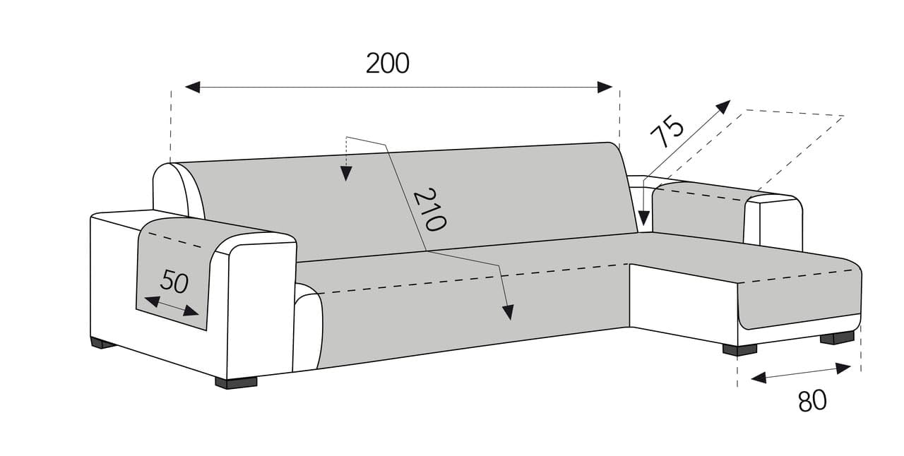 ECOMMERC3 Funda Cubre Sofá Chaise Longue Valencia 200 cm Antracita