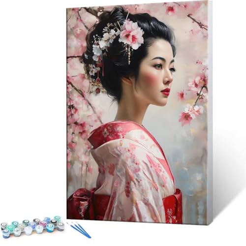 数字油絵 数字塗り絵 デジタル油絵 芸者 数字キットでペイントブラシとアクリル絵の具が入, 大人の子供のためのギフト Paint by Numbers 手塗り DIY 数字によるアクリル 水彩絵画インテリア リビング装飾 20x30cm (フレームレス)