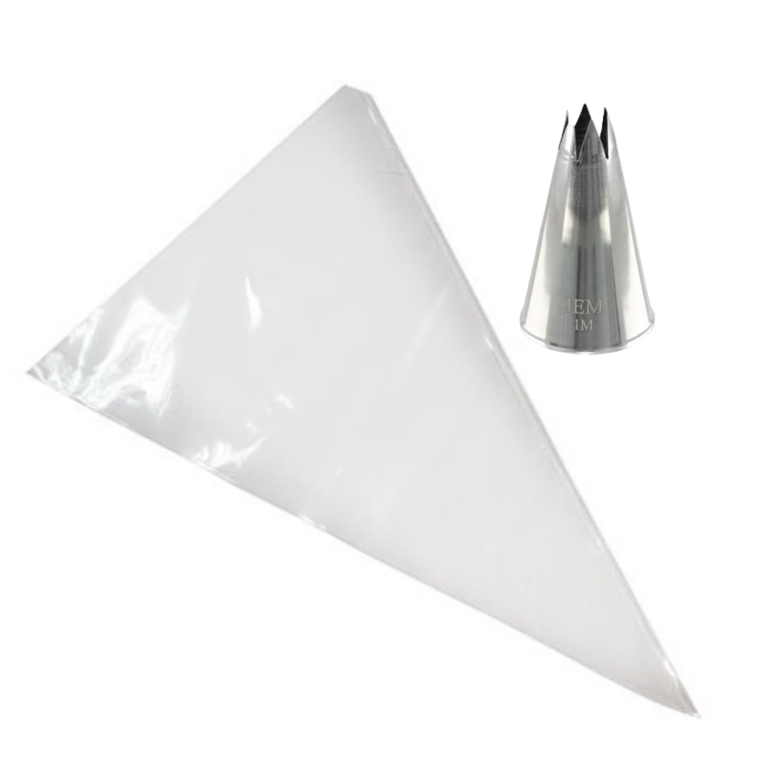PME Set de Manga Pastelera y Boquilla | Boquilla Estrella Savoy Pequeña #1M y 12 Mangas Pasteleras