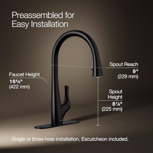 Kohler R43210-BL Bevin™ Pull-Down Kitchen Sink Faucet with Two-Function sprayhead, 1.5 GPM, Matte Black by Kohler - Used condition - Image 3