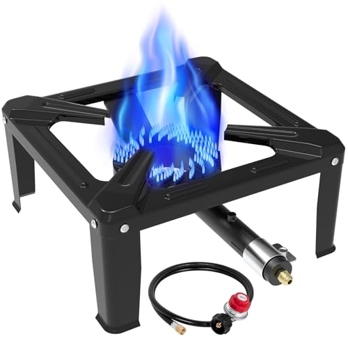 Image of Llamaviva Portable Propane Camping Stove - Single Burner Outdoor Gas Stove for Wok Cooking, Seafood Boil & Tailgating, Heavy Duty Steel Propane Burner with 4ft Hose, Estufas de Gas, Portable Stove
