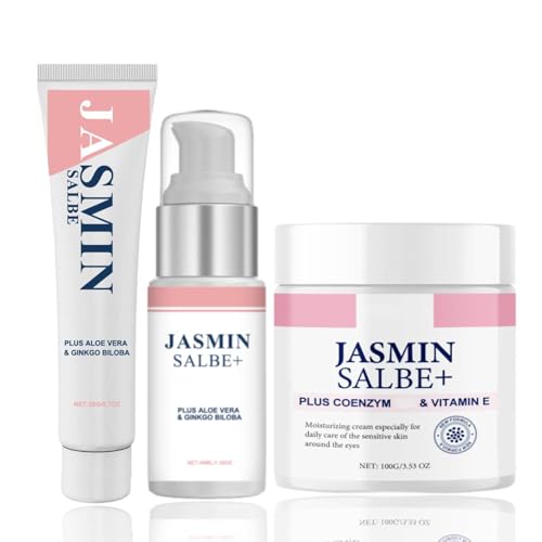 Jasminsalbe Plus, Jasmin Salbe Augen, Jasminsalbe Augenringe Schlupflider, Augencreme mit Collagen und Aloe Vera, Augenpflege für Frauen & Männer (A+B+C, One Size)