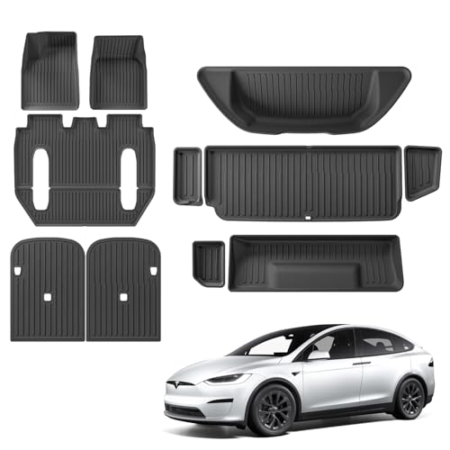 SMABEE 12Pcs Floor Mats Set for 2025 Tesla Model X 6 Seater (Not fit 5/7 Seater) All Weather 2025-2022 Floor Liner Back Seat Cargo Liner Front Rear Trunk Backseat TPE Car Mats Accessories