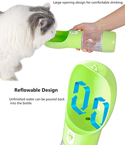 Image of Portable Dog Water Bottle with Food Container Dishwasher Safe-Green | 3 IN1 Drinking Bottle for Pet Puppy Outdoor Walking Hiking Travel | Leak Proof Dog Water dispenser with Bowl BPA Free