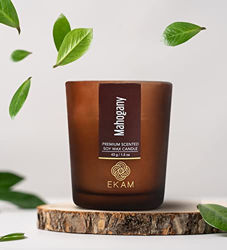 Image of EKAM Mahogany Votive Soy Wax Scented Candle, 40 Grams, 10 Hours Burn Time| Long Lasting Premium Candles | Ideal for Home Decor | Gifting & Aromatherapy (Pack of 6)
