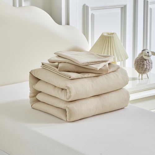 Image of Kids Comforter Sheet Set - Soft and Breathable Bed Set Includes Quilted Comforter, Fitted Sheet, Flat Top Sheet, Pillowcase and Toddler Pillowcase for Toddler - 5 Pieces Toddler Bedding Set Beige