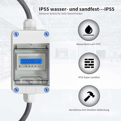 Mobiler Stromzähler,Mit CEE Stecker und Kupplung,3 × 230V/400V 32A Und Kupplung, Zwischenzähler für Wohnwagen,Elektrofahrzeuge,Camping,oder Unter
