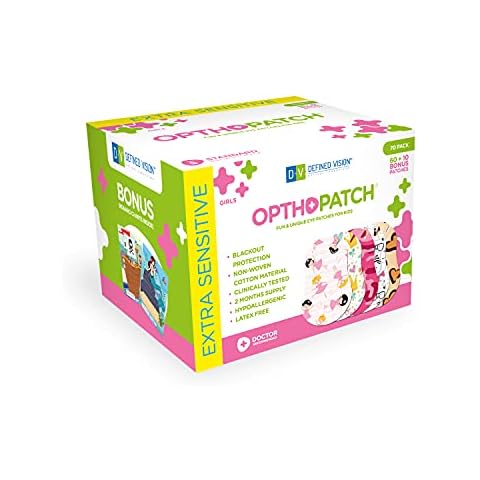 Opthopatch Kids Eye Patches - Fun Girls Design [Series I] - 60 + 10 Bonus Latex Free Hypoallergenic Cotton Adhesive Bandages for Amblyopia and Cross Eye - 3 Reward Chart Posters by Defined Vision Cover