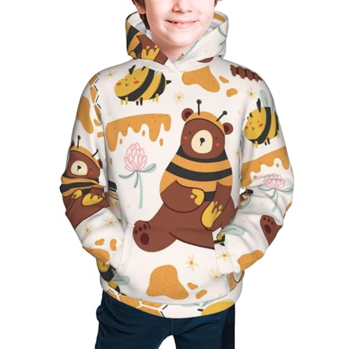 Cute Bee Honey Jar Hive Bear Kid Hoodies Boys Sweatshirts Girls Pullover with Pocket3