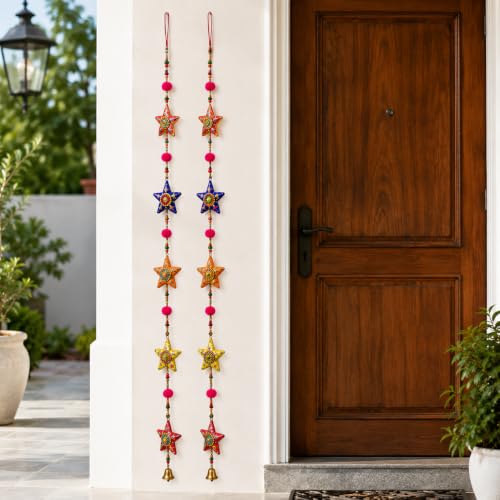 Image of Bindian Toran for Main Door, Decorative Door Thoranam Hanging, Diwali Decoration for Home Entrance, Wall Decor Hanging Ornament, Traditional Festive Welcome Decor for House, Pooja (Star Pack of 2)