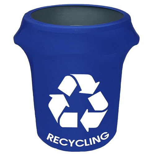 Image of YOUR CHAIR COVERS - 32 Gallon Spandex Trash Can /Waste Container Cover Royal Blue with Recycling Logo - Royal Blue (Cover ONLY, Trash CAN NOT Included)