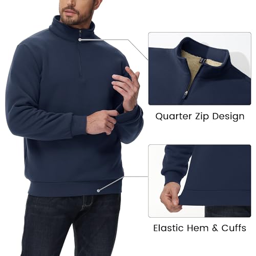 Magcomsen Men'S Sherpa Lined Sweatshirt Warm Fleece Quarter Zip Pullover Long Sleeve Winter Cotton Heavyweight Sweatshirts Navy L thumb #3