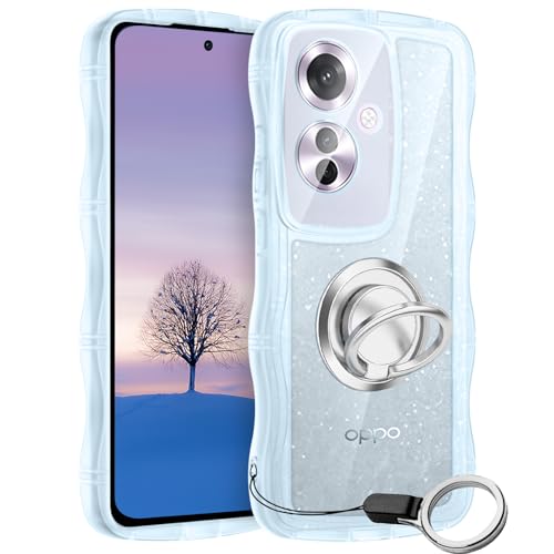 OPPO Reno11 A �P�[�X �u���[ �E�F�[�u �����O�t�� TPU�g��̃o���p�[ ���� �X�}�z�P�[�X ���킢�� ���˂��� �I�b�| Reno11A �E�F�[�u �f�U�C�� ���� �؍� �����p ���^ �l�C ������� �ϏՌ� �X�g���b�v�z�[���t��(�u���[)