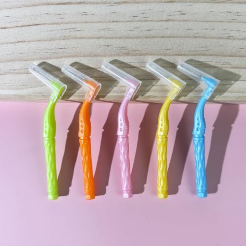 Image of 50PCS Interdental Brushes,Angled Dental Floss Brush | L-Shaped Braces Toothbrush,Short Handle,5 Different Sizes Interdental Toothpick