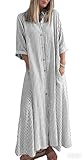 chouyatou Women 2026 Summer Boho Striped Maxi Shirt Dress 3/4 Sleeve Business Casual Button Down Long Dress (Large, Black)