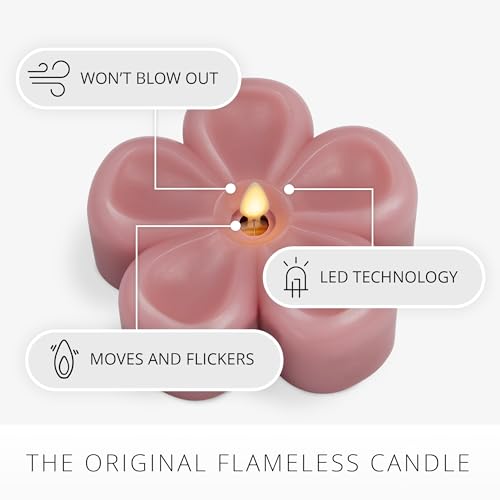 Image of Luminara - Flameless Flickering Moving Flame Nature-Inspired Battery Operated LED Decor - Spring Summer Collection - Blooming Mauve Flower Tealight Candle - 4.7 inch x 2.1 inch