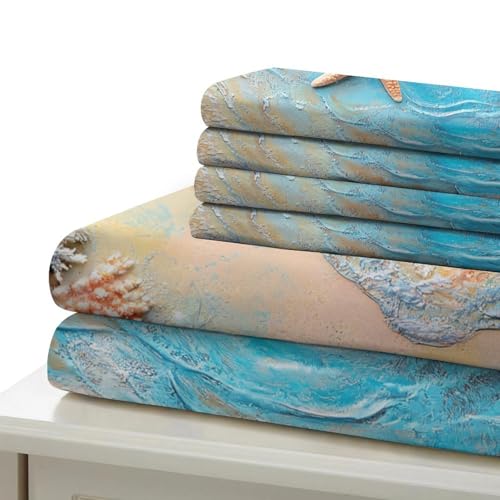 Parure de lit plage en microfibre premium avec motifs coquillages imprimés 3D