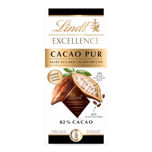 Lindt EXCELLENCE CACAO PUR - Edelbitter-Schokolade | 80 g Tafel | Ganz ohne raffinierten Zucker | Alles aus der Kakao-Frucht | Intensiver Kakao-Geschmack | Dunkle Schokolade | Vegane Schokolade
