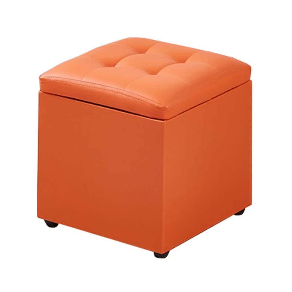 Repose-pieds rembourré orange anti-désordre, pouf similicuir de rangement