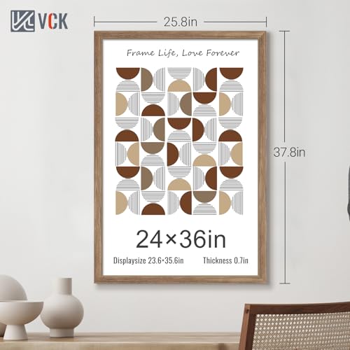 Image of VCK 24x36 Poster Frame Solid Wood Walnut 3 Pack Picture Frames 24 x 36 Inches with Wall Mounting Hanging