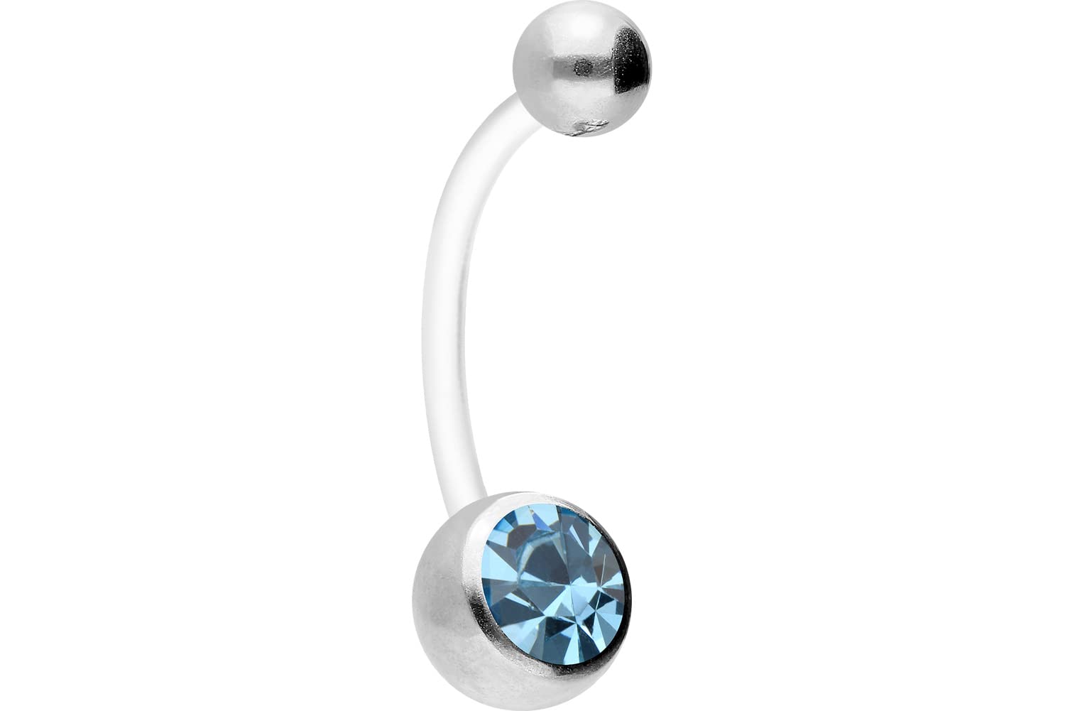 PIERCINGLINE Piercing flexible para el ombligo de teflón, para embarazo, con bola de acero quirúrgico y cristal, se puede acortar en 7 colores, Acero inoxidable acero inoxidable PTFE