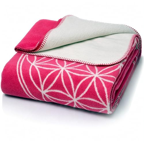 Glart Kuscheldecke Blume des Lebens pink-Ecru XL, 150x200 cm, extra flauschig als...