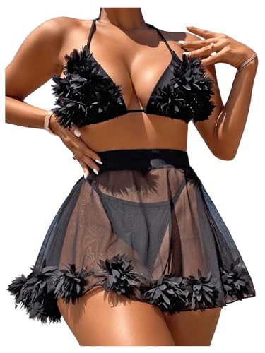 Maillot de bain 3 pièces femme avec jupe de plage en maille pour vous sentir belle et sereine