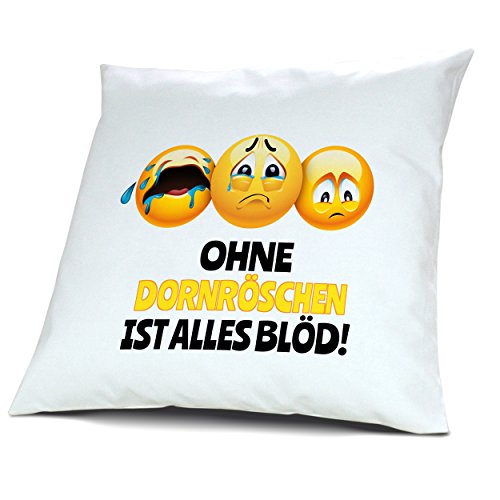 Kopfkissen mit Namen Dornröschen - Motiv Ohne Dornröschen ist alles Blöd!, 40 cm, 100% Baumwolle, Kuschelkissen, Liebeskissen, Namenskissen, Geschenkidee 6 Kopfkissen mit Namen Dornröschen - Motiv Ohne Dornröschen ist alles Blöd!, 40 cm, 100% Baumwolle, Kuschelkissen, Liebeskissen, Namenskissen, Geschenkidee