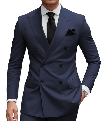 Double Breasted Suit Men 2 Piece Slim Fit Suits for Men Double Breasted Blazer Pants Wedding Business Prom Party