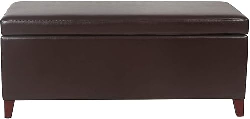Miniatura 127 de Adeco Otomana de almacenamiento, banco tapizado rectangular de piel sintética con patas de madera, reposapiés, mesa de café para sala de estar,
