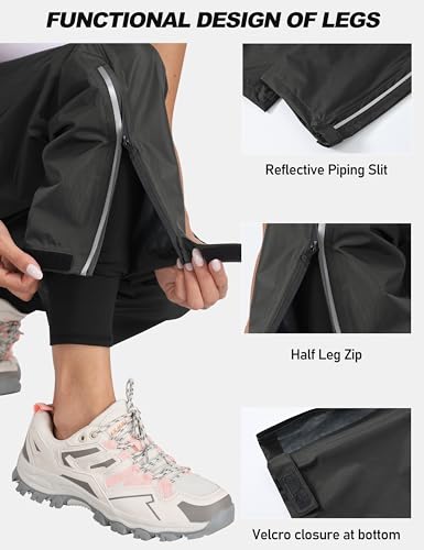 MoFiz Damen Regenhose Wasserdicht Fahrrad Überziehhose Leichte Packbar Hose Winddicht Outdoorhose Wanderhose Trekkinghose Dunkelgrau Größe EU 3XL