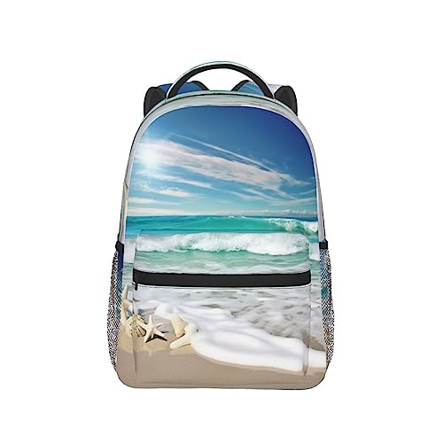 Sac à dos de voyage noir avec motif plage océanique en taille unique - 7