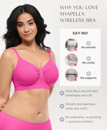 Image of SHAPELLX Wireless Bra Adjustable Straps Comfy Bra Lounging Everyday Bras | Wire-free, light support, unpadded, second-skin comfort, 4-row hook, seamless, back smoothing, for lounge sleep daily wear