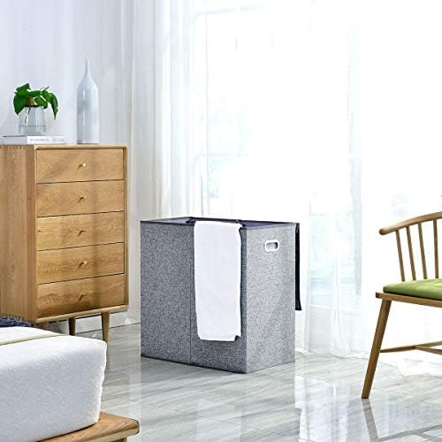 BRIAN & DANY 150L Double Laundry Baskets with Lid, Fabric Laundry Hamper, Foldable Clothes Bag with Removable Liners, Grey