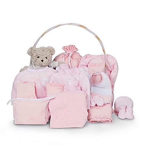 BebeDeParis - Canastilla Bebé Recién Nacido Personalizada - Cesta de Regalo Bebé Premium Manta Bordada (3-6 Meses) - Rosa Cover