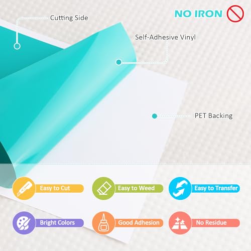 VMUTGA 15 Stück Smart Vinyl Permanent für Cricut Joy, 14 x 30,5cm Smart Adhesive Vinyl Plotterfolie Selbstklebend Vinyl Plotter Film mit 3 Transferfolie Plotter für DIY Muster Basteln Dekoration