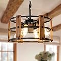 Rustic Farmhouse Chandelier, 4 Lights Pendant Light Fixture, Adjustable Height, Brown Vintage Wood Hanging Pendant Lighting for Entryway Kitchen Island Foyer Dining Room Living Room Bedroom