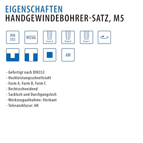PROFI Gewindebohrer M5 Satz HSSG 3 teilig, Gewindeschneider |
