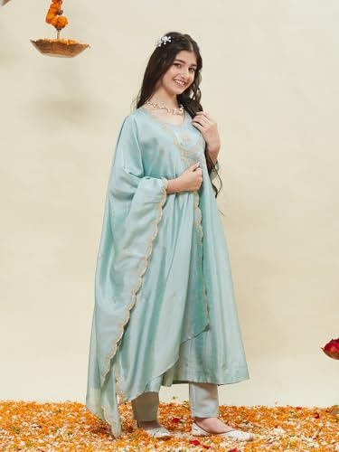 Image of Curly Tales Girls Embroidered Kurta Set with Dupatta | Festive Ethnic Wear for Girls | Stylish Suit Set for Weddings & Celebrations