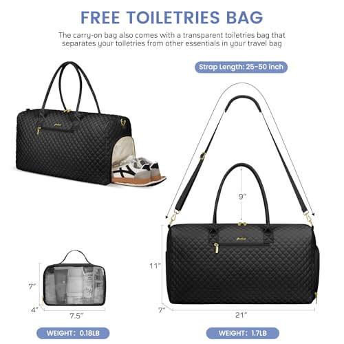 Image of Women Weekender Travel Duffle Bag: Travel Duffel Overnight Bags with Shoe Compartment Large Carry on Tote with Toiletry Bag Weekend Traveling Yoga Gym Hospital Bag for Women with Wet Pocket Black