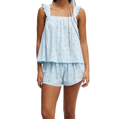 Women Cute Ruffle Pajama Set 2 Piece Summer Pjs Floral Print Cami Top and Shorts Sleepwear Lounge Sets