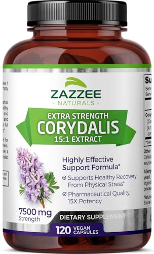 Zazzee Extra Strength Corydalis 15:1 Extract, 7500 mg Strength, 120 Vegan Capsules, Concentrated and Standardized 15X Extract, 100% Vegetarian, Premium Grade, Conolidine, All-Natural and Non-GMO